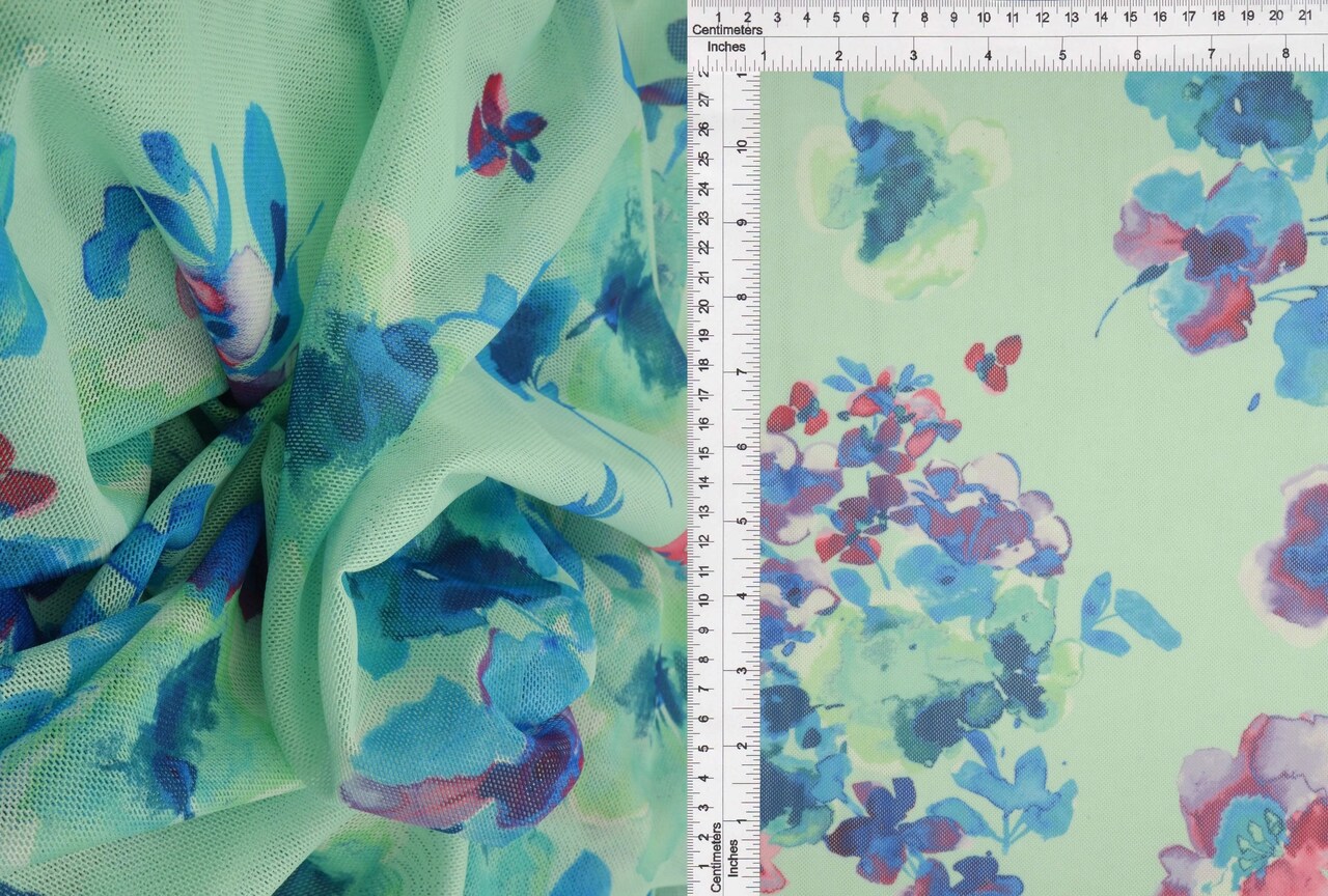 1 Yard Digital Floral Mesh Knit Fabric, 54″ Wide Polyester Spandex Blend